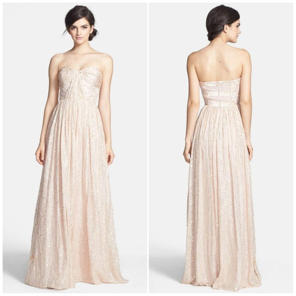 Erin Fetherston Coralie Foil Silk Strapless Dress